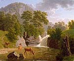 Mountain Landscape with Deer in the River